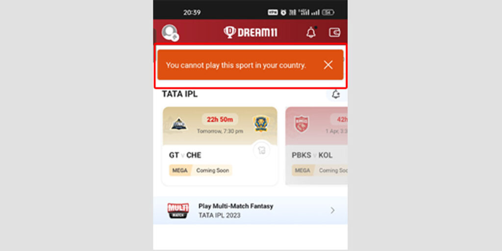 Dream11 Error