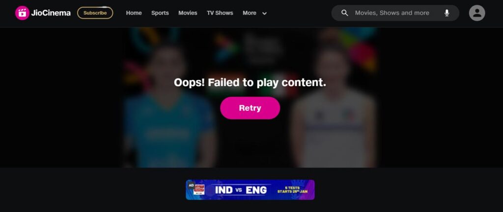 Jio Cinema Error